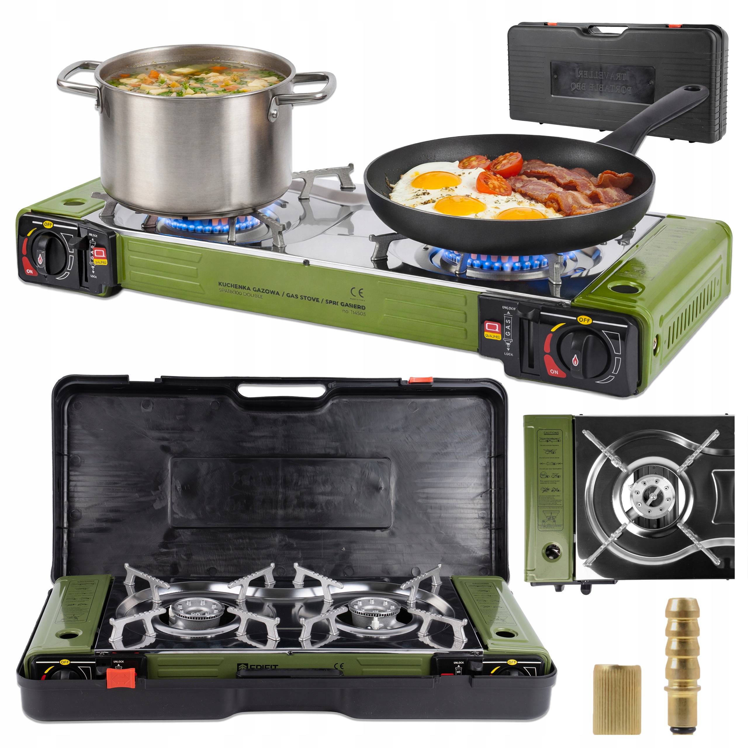 Turistický Vařič Na Kartuše, 2 Hořáky V Kufru Redukce Na Lahve