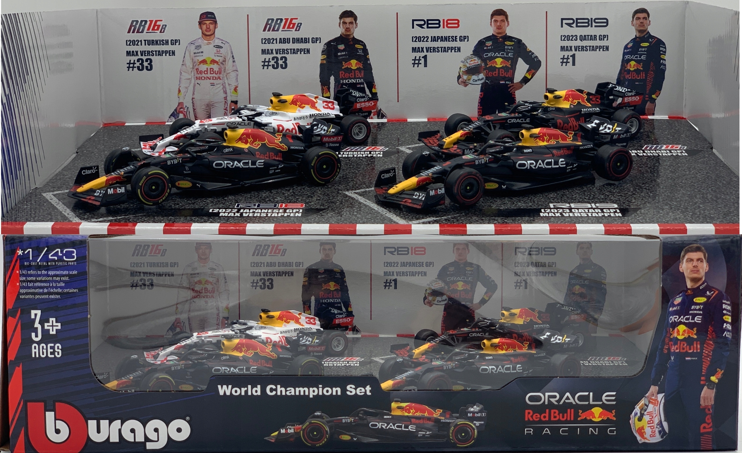 Set Red Bull F1 Pouze Verstappen 2021-2023 RB19 RB18 RB16B BBurago 1:43