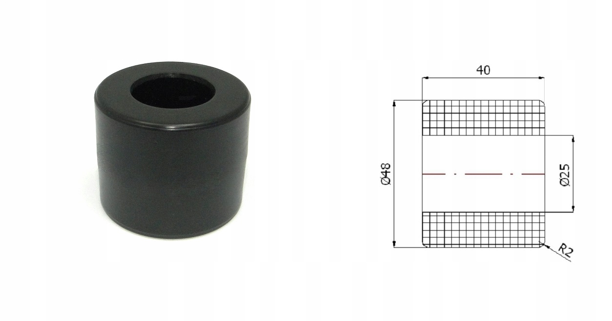 Rolka tworzywowe proste bez łożysk fi 48mm fi 25mm
