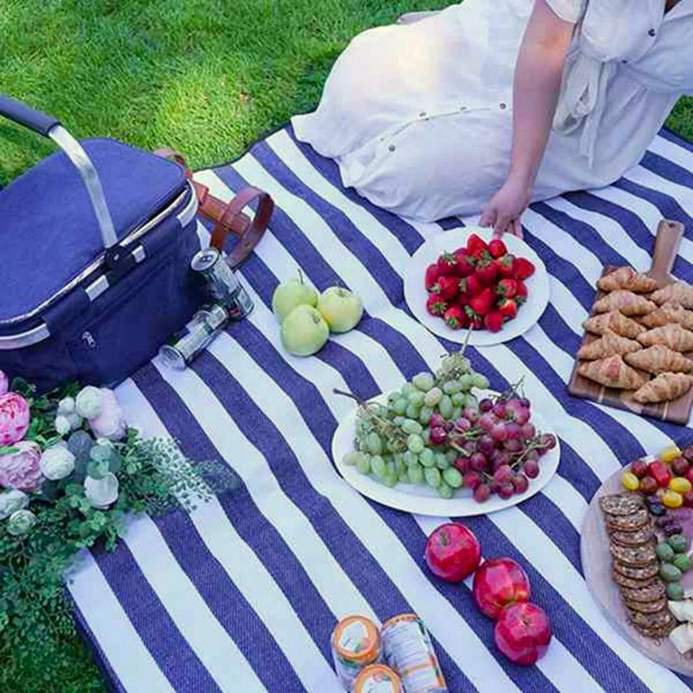 MATA KOC PLAŻOWY PIKNIKOWY IZOLACJA 200x200 DUŻY WODOODPORNY SKŁADANY PASY Model KOC PIKNIKOWY