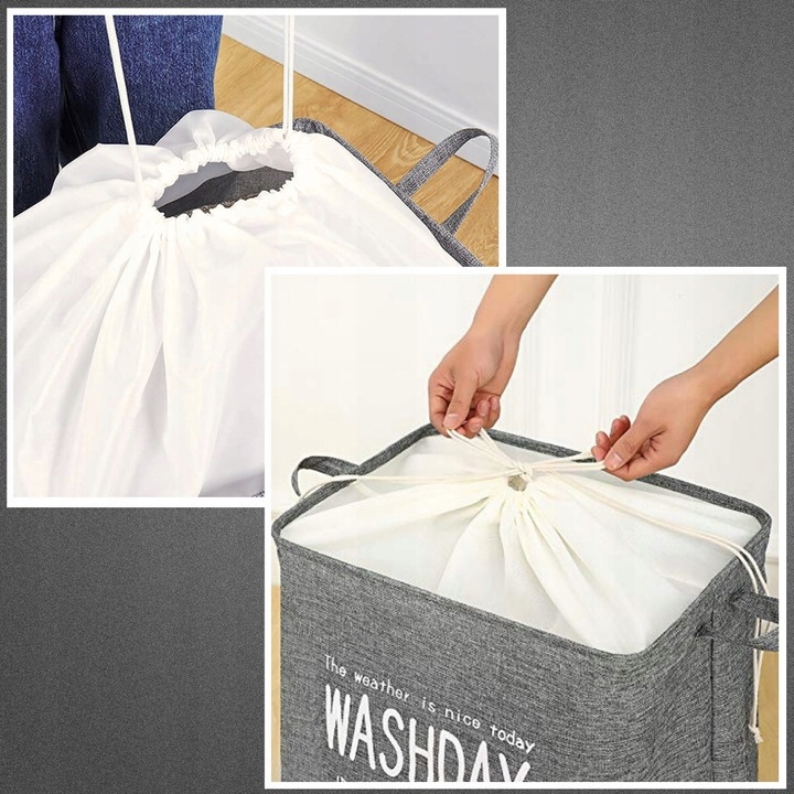 KOSZ TORBA WOREK NA PRANIE ZABAWKI DUŻY 75L Kolor odcienie szarości i srebra