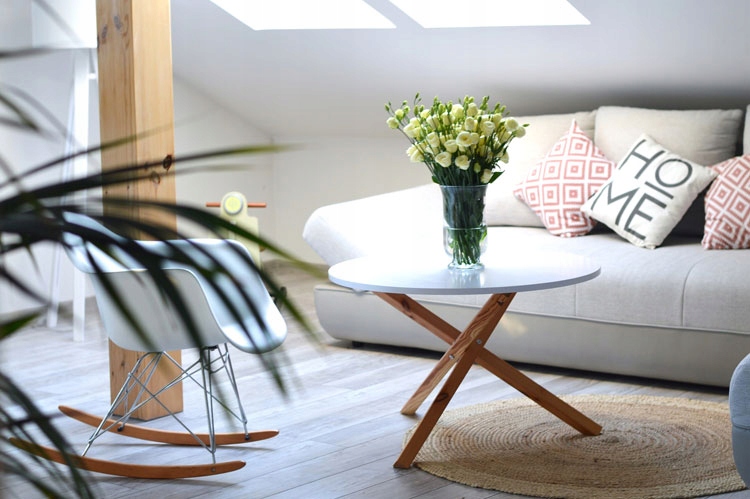 Stolik KAWOWY Nowoczesny BIAŁY Ława Drewno OKRĄGŁY Kolekcja Elior