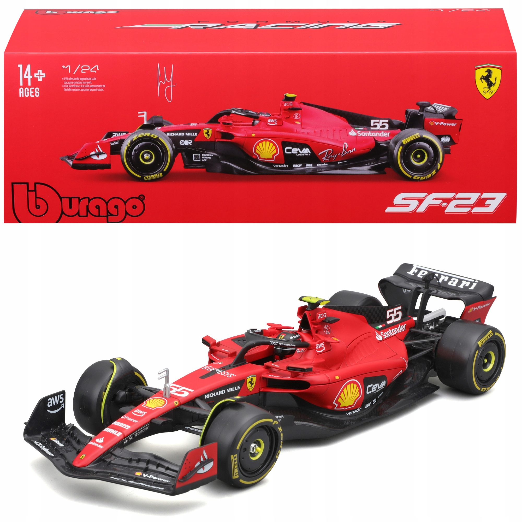 Bolid F1 Ferrari Sf- 23 2023 #55 Carlos Sainz 1:24 Model Bburago 18- 26808