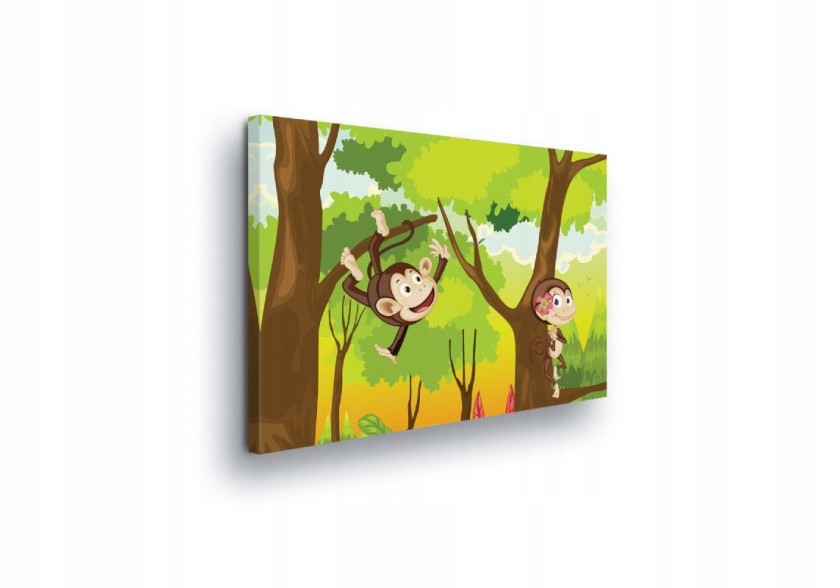 Obraz 100x75 Veselé opice džungle tropický les liány zvířata ilustrace
