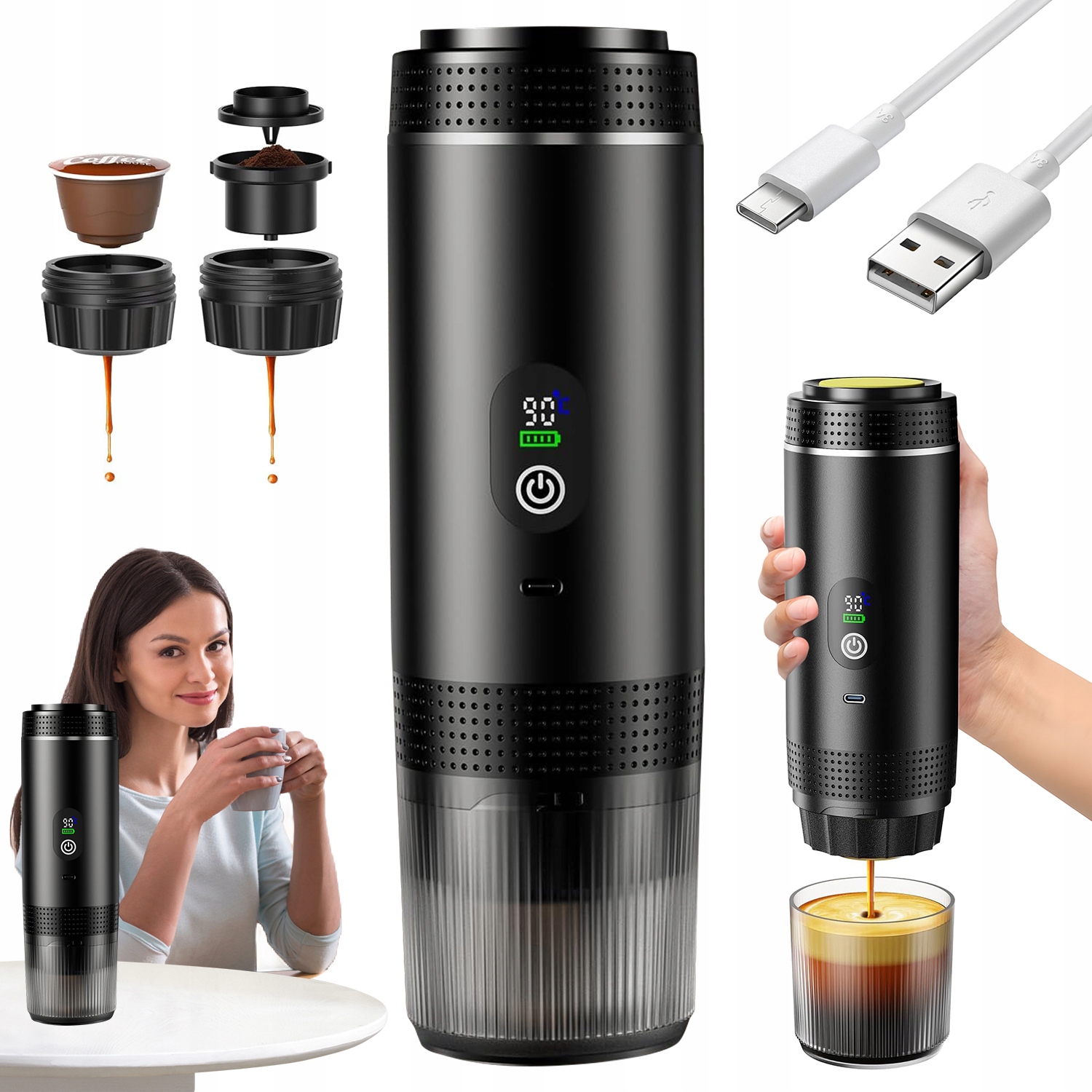 Přenosný Kávovar Na Mletou Kávu S Kapslí 80 ML Pro Turistické Kempování