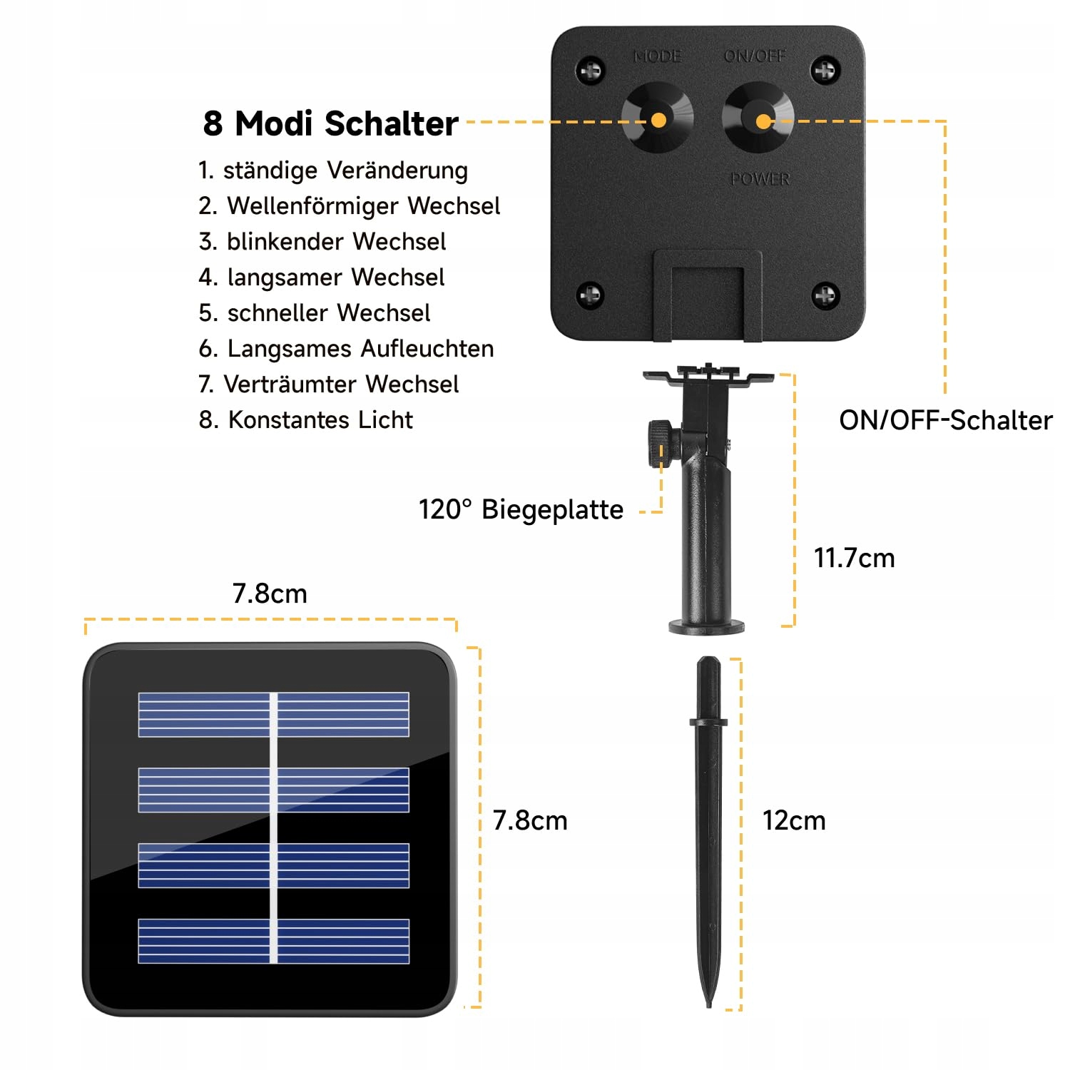 Solarna Girlanda Zewnętrzna Ciepły Żółty 2x20M 400 LED 8 Trybów ELECTIGHT — miniatura 7