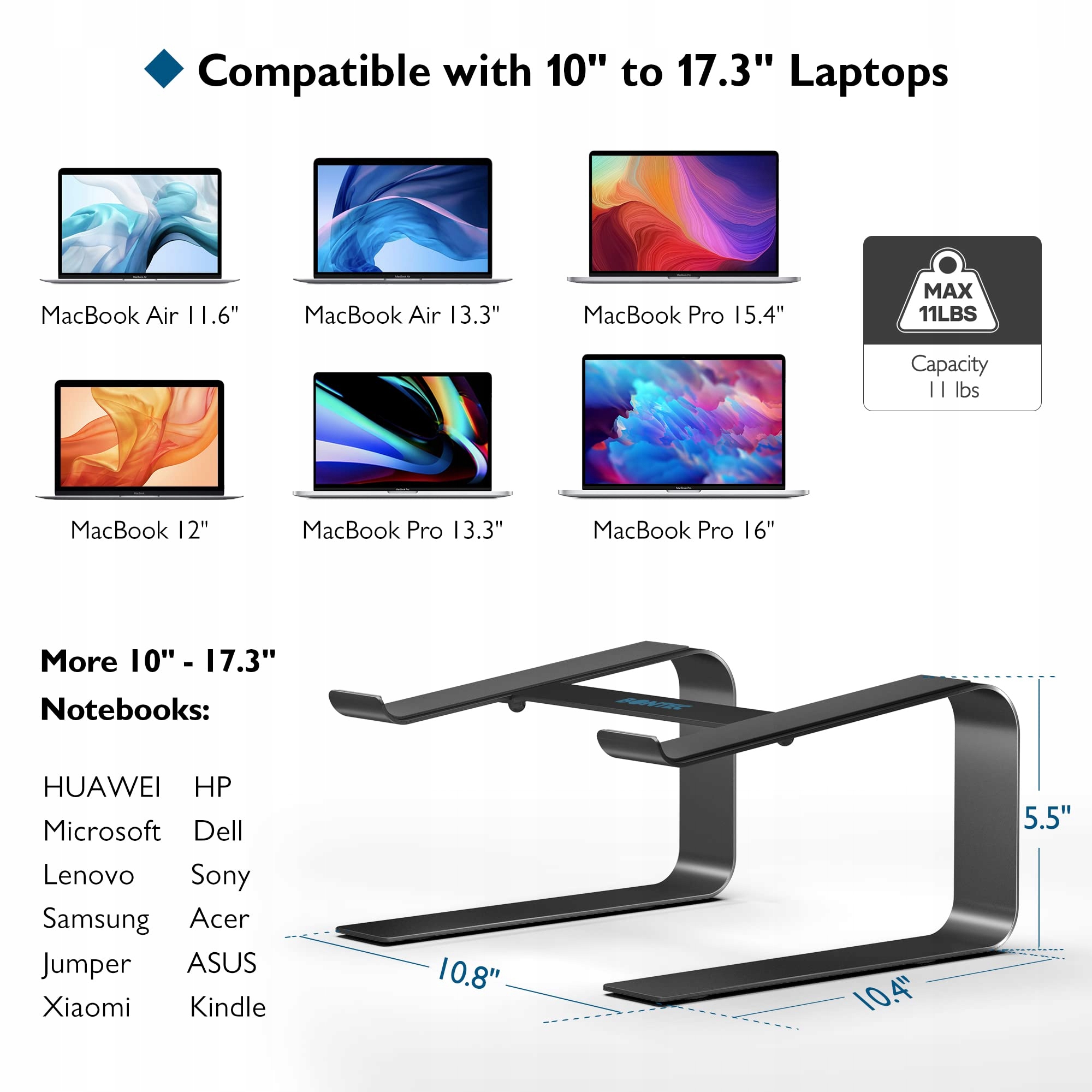 BONTEC Ergonomiczna Podstawka Pod Laptopa 10-17.3 Cali Czarna — miniatura 3