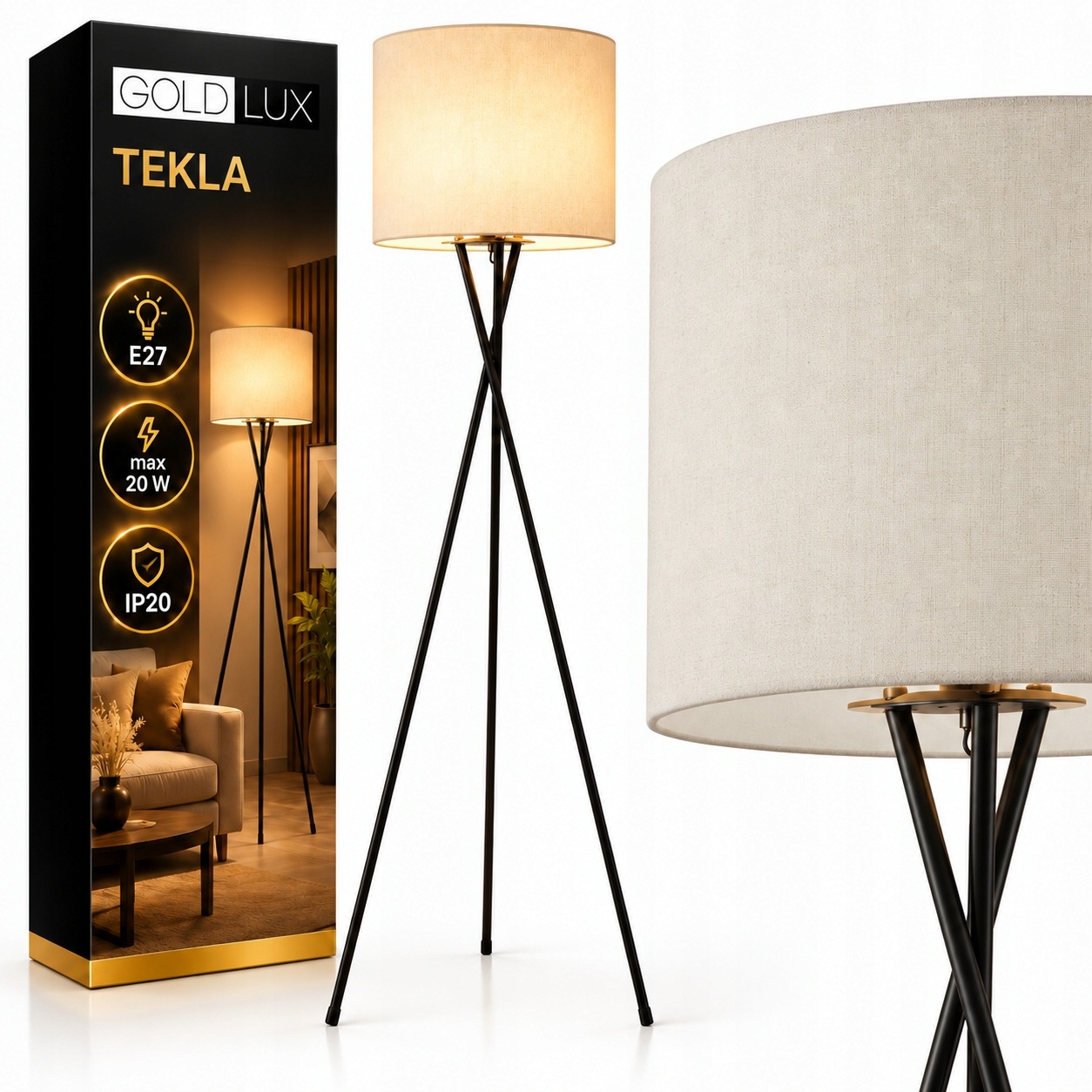 Dekorativní podlahová lampa E27 Béžová Tekla Sanico Goldlux