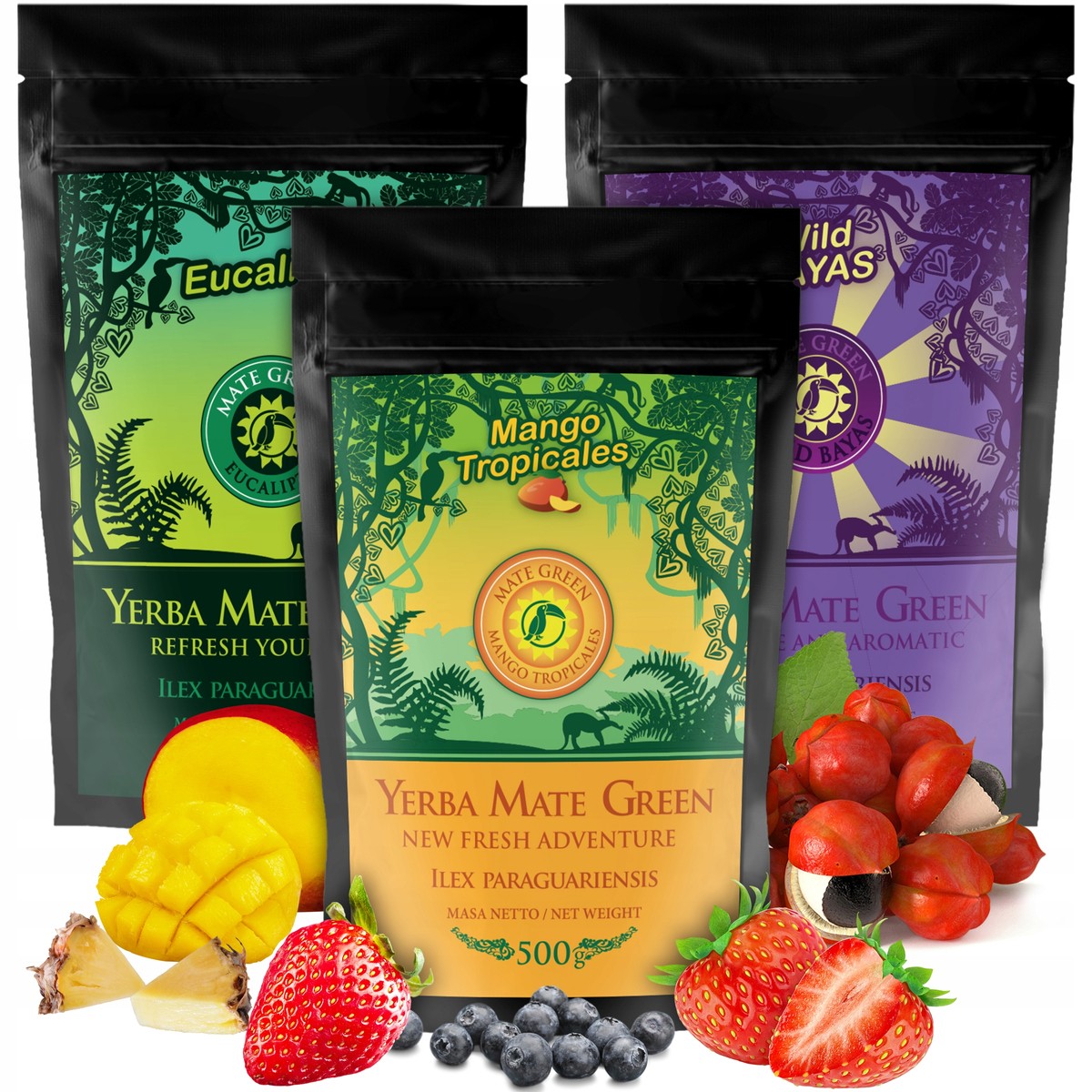 Levně Sada Yerba Mate Green různé příchutě Ovocné 3x500 g 1,5 kg