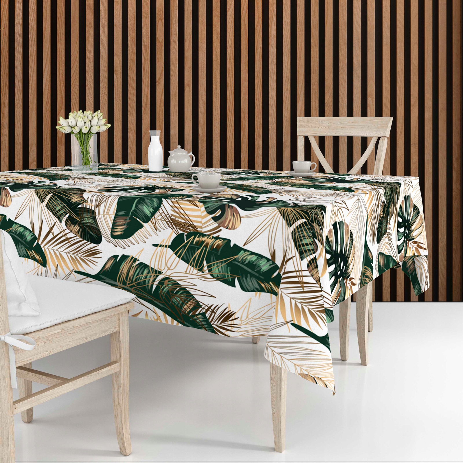 OBRUS DEKORACYJNY 140X220 WZÓR BIAŁE LIŚCIE Marka 123Obrusy