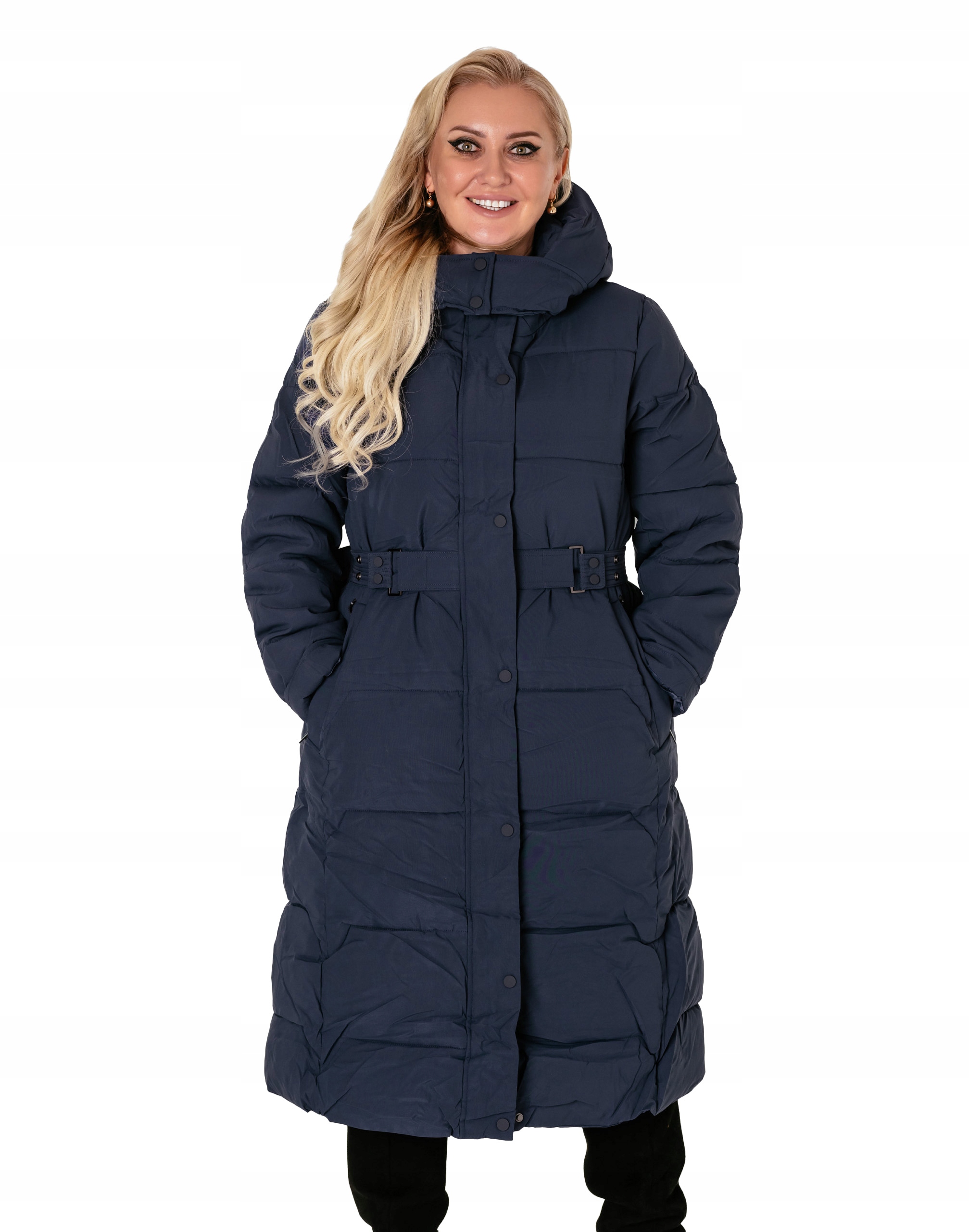 Teplý, zateplený, dlouhý dámský zimní péřový kabát 23931-3 3XL