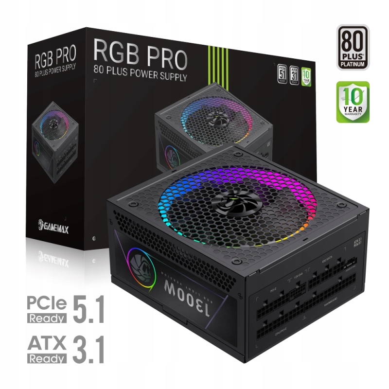 Napájecí zdroj 1300W 80+ Platinum ATX3.1 modulární, černý GameMax Rgb Pro 1300P