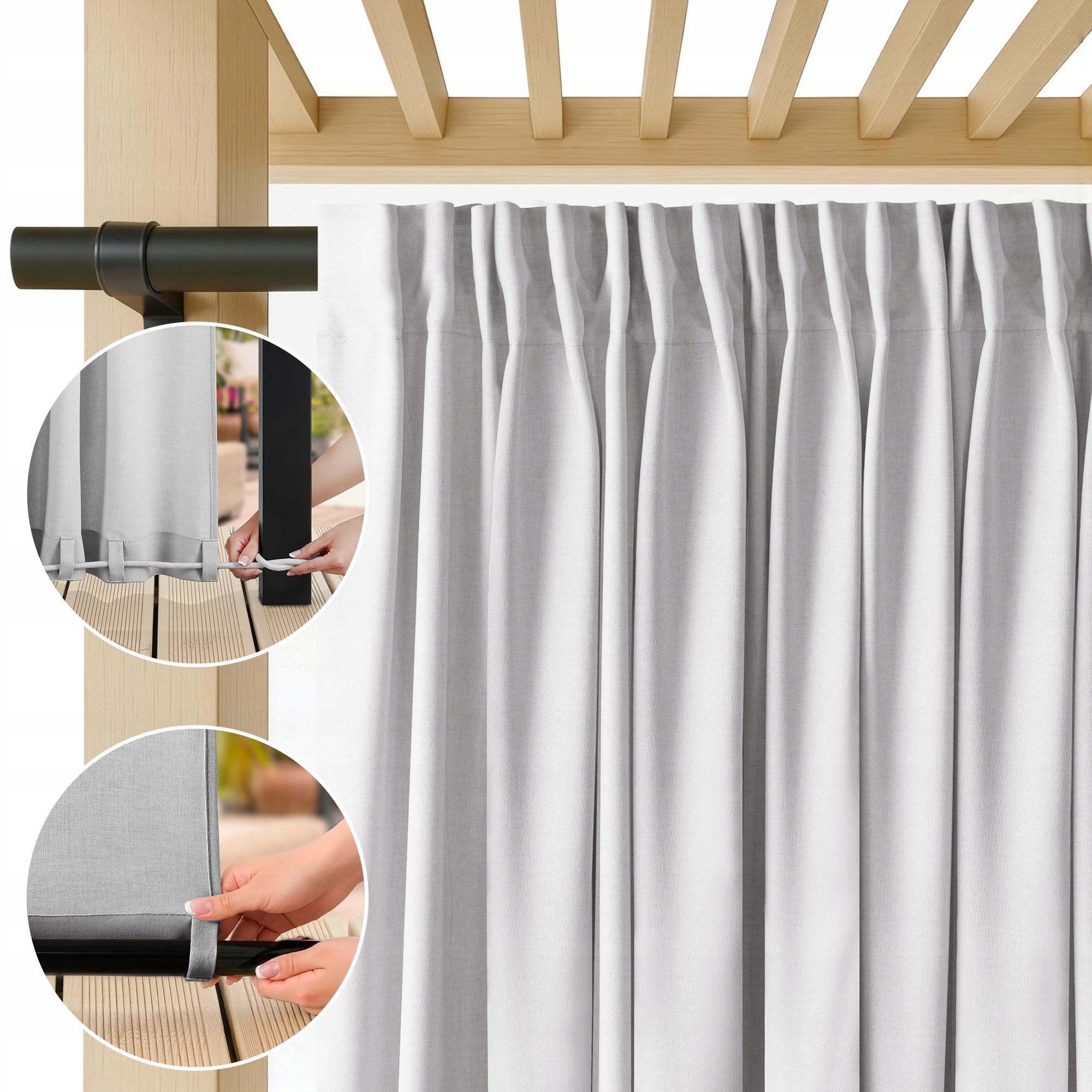 Filumi Zahradní závěs struktura len voděodolná páska šedá 200x220