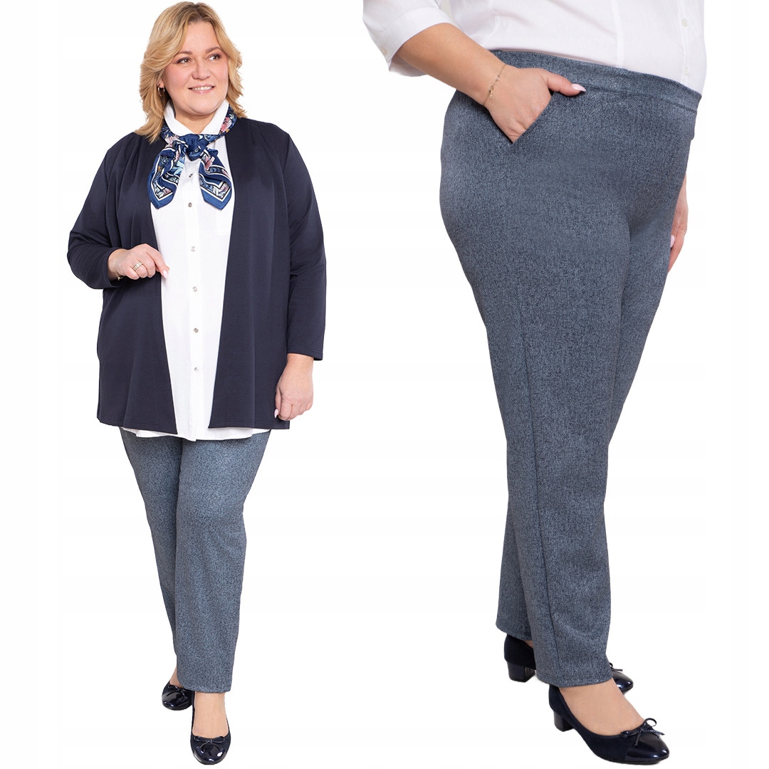 Kalhoty v šedém melíru s kapsami plus size velikost 48/50