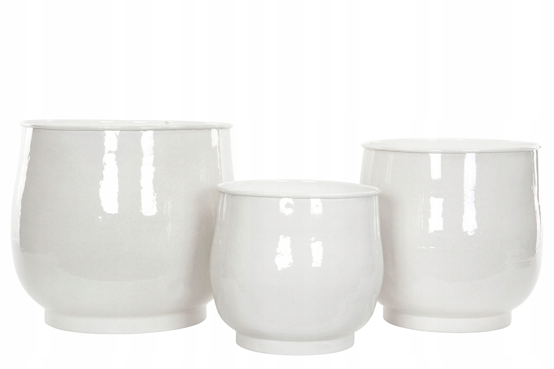 Obal Na Kvetináč Veľká Biela Okrúhla Podložková Kvetináčka loft lesklá na palmy 3 ks