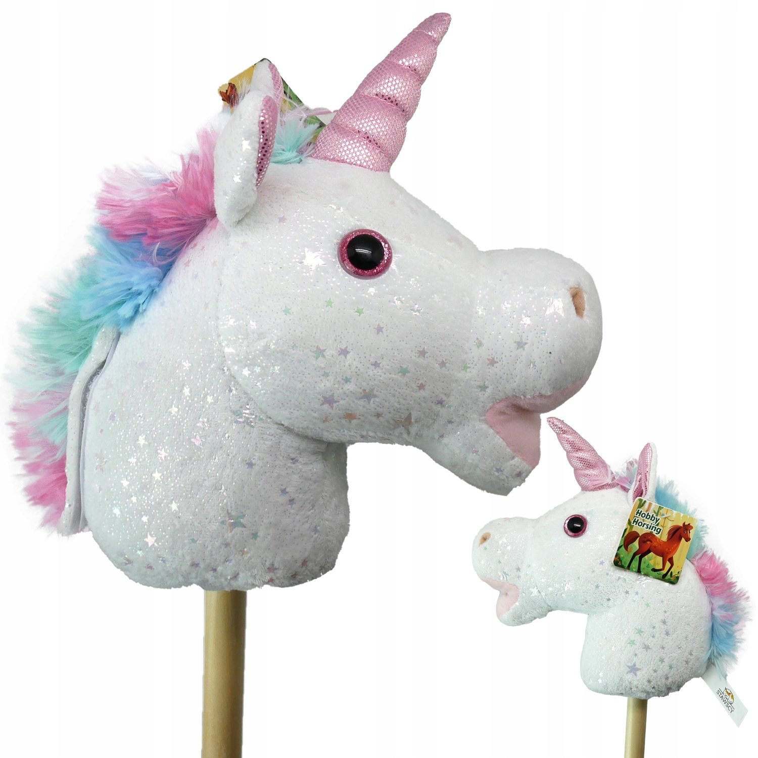 GŁOWA KONIA pluszowy KOŃ NA PATYKU HOBBY HORSE na kiju JEDNOROŻEC + DŹWIĘK