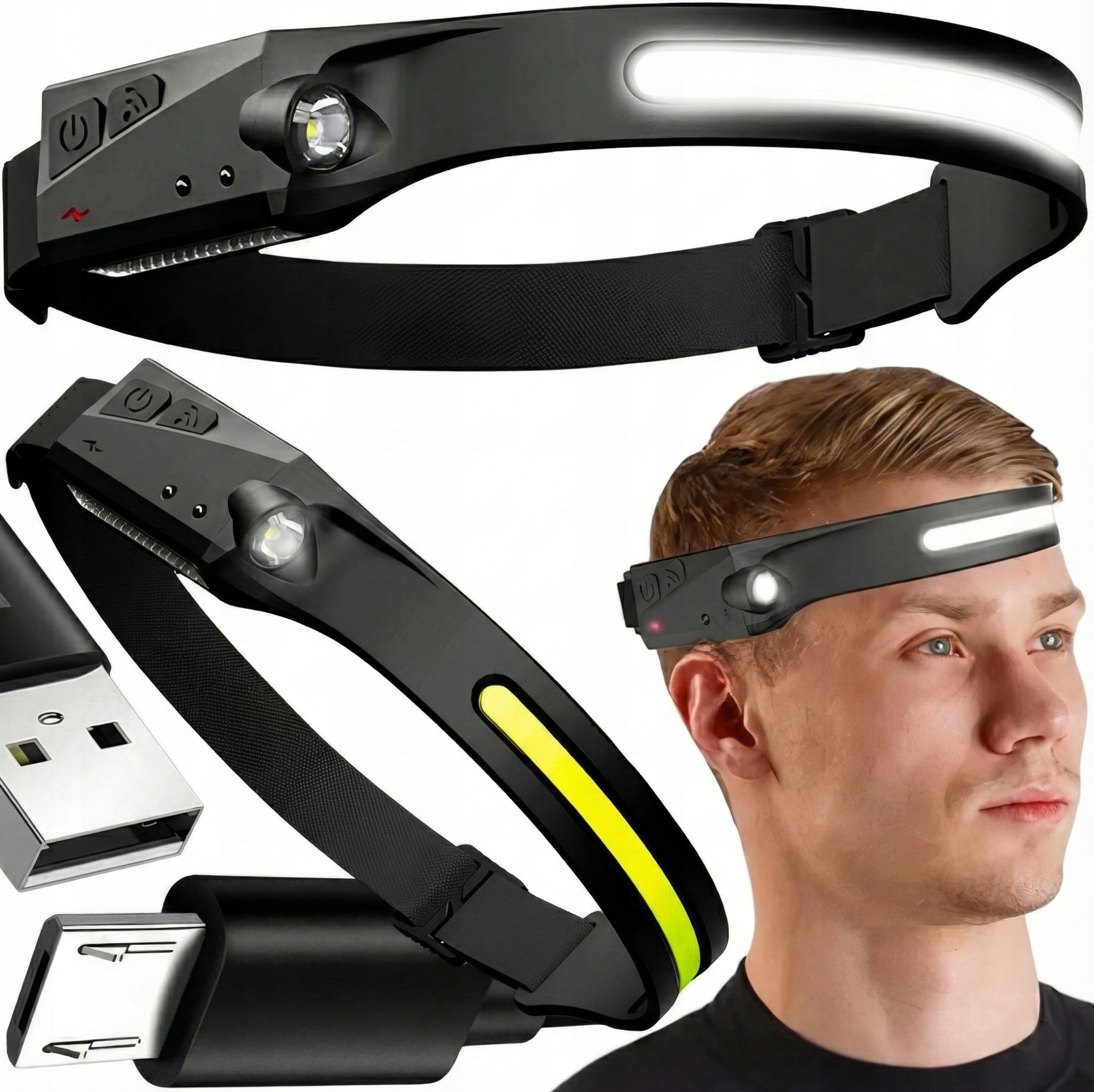 MOCNA LATARKA CZOŁOWA LED REFLEKTOR NA GŁOWĘ CZOŁO COB CZOŁÓWKA WODOODPORNA
