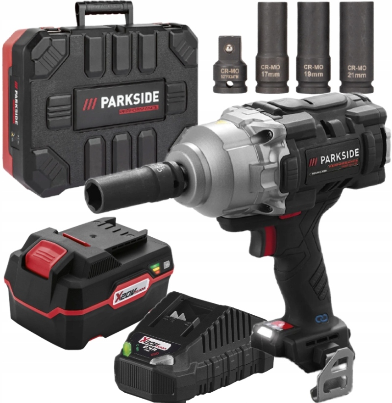 Parkside aku rázový utahovák 1/2"1356 Nm s akumulátorem Smart 4Ah a nabíječkou 4,5A/120W