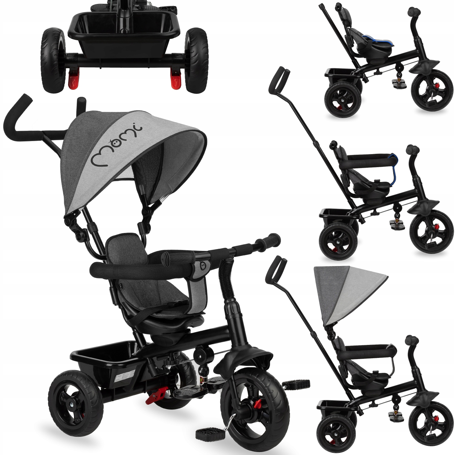 ROWEREK TRÓJKOŁOWY 5w1 - MoMi IRIS SZARY - DASZEK KOSZ OBROTOWY 360°