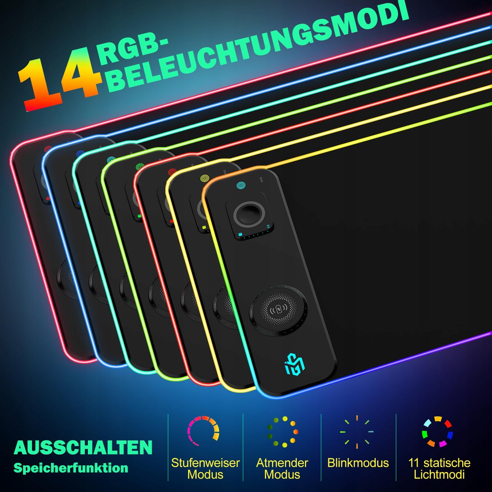 RGB GAMING Podkładka LED Qi 15W Bezprzewodowe Ładowanie — miniatura 4