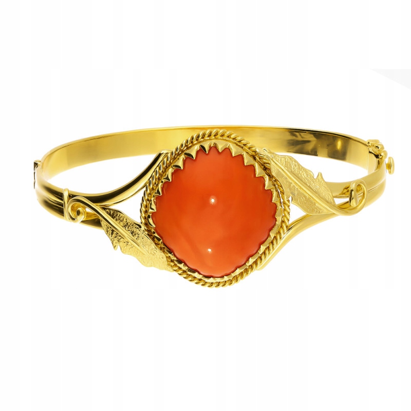Náramek bangle zlato 585 14 karát s oblým korálem 28.33 g, odolný a krásný