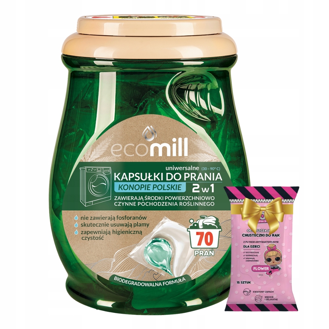 Levně Ecomill Univerzální prací Kapsle Leštidlo Polské 70 ks Dárek