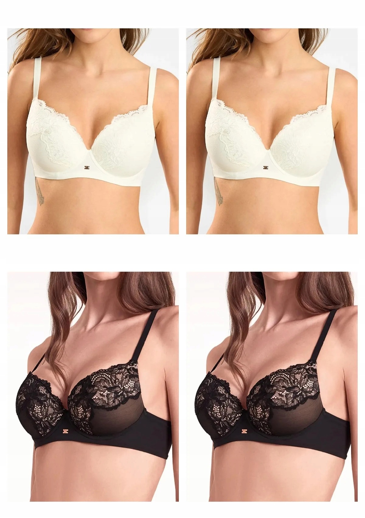 Lormar Saten 1900 podprsenka plunge push-up 4 ks 2x ecru 2x černá 90C