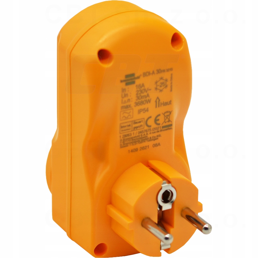 PRZEJŚCIÓWKA Z WYŁĄCZNIKIEM RÓŻNICOWOPRĄDOWYM WTYK GNIAZDO 230 v 16A IP54 Marka Brennenstuhl