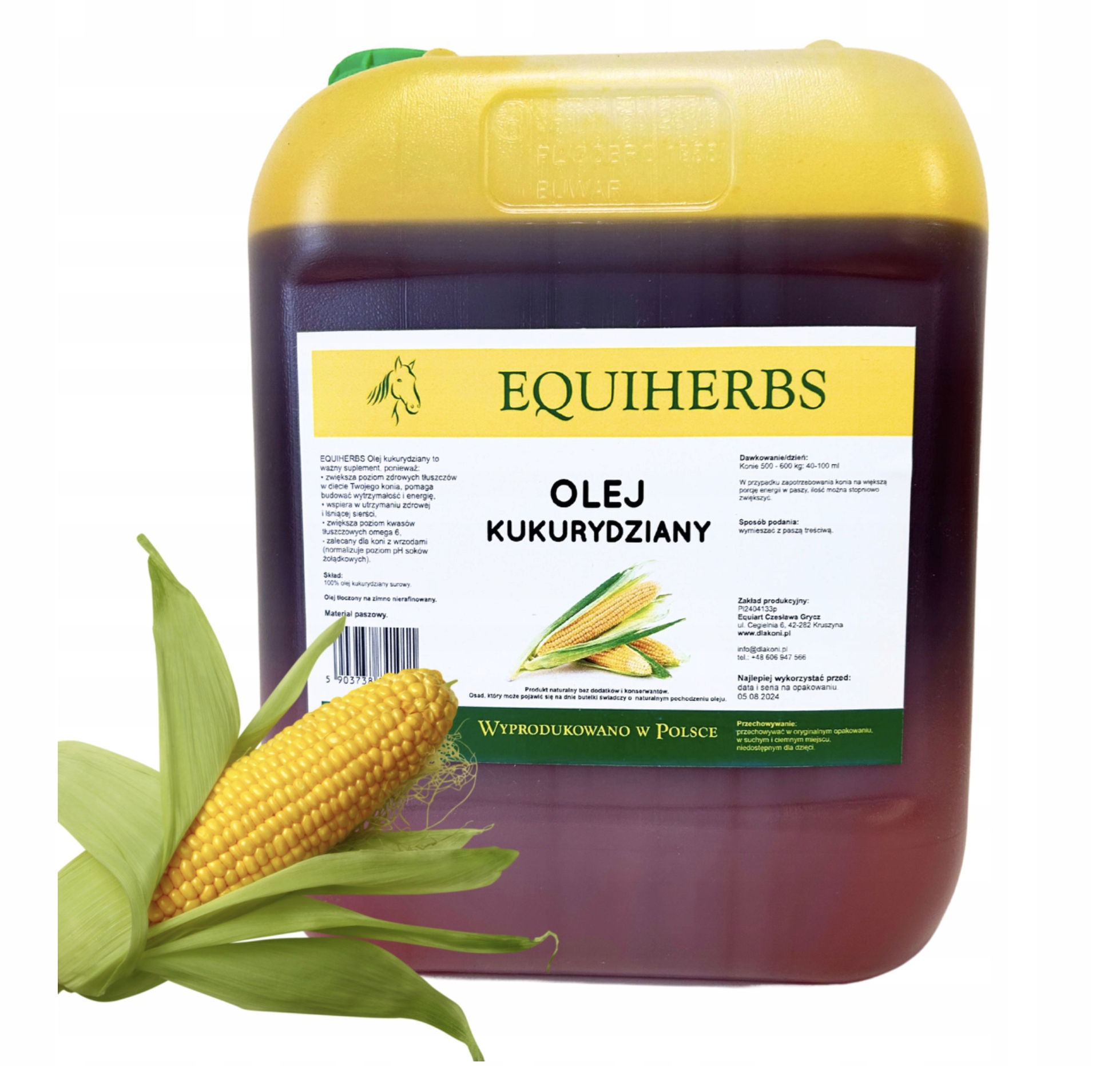 Equiherbs Olej Kukurydziany – wspomaga zdrowie, sierść dla koni Horse 5 L