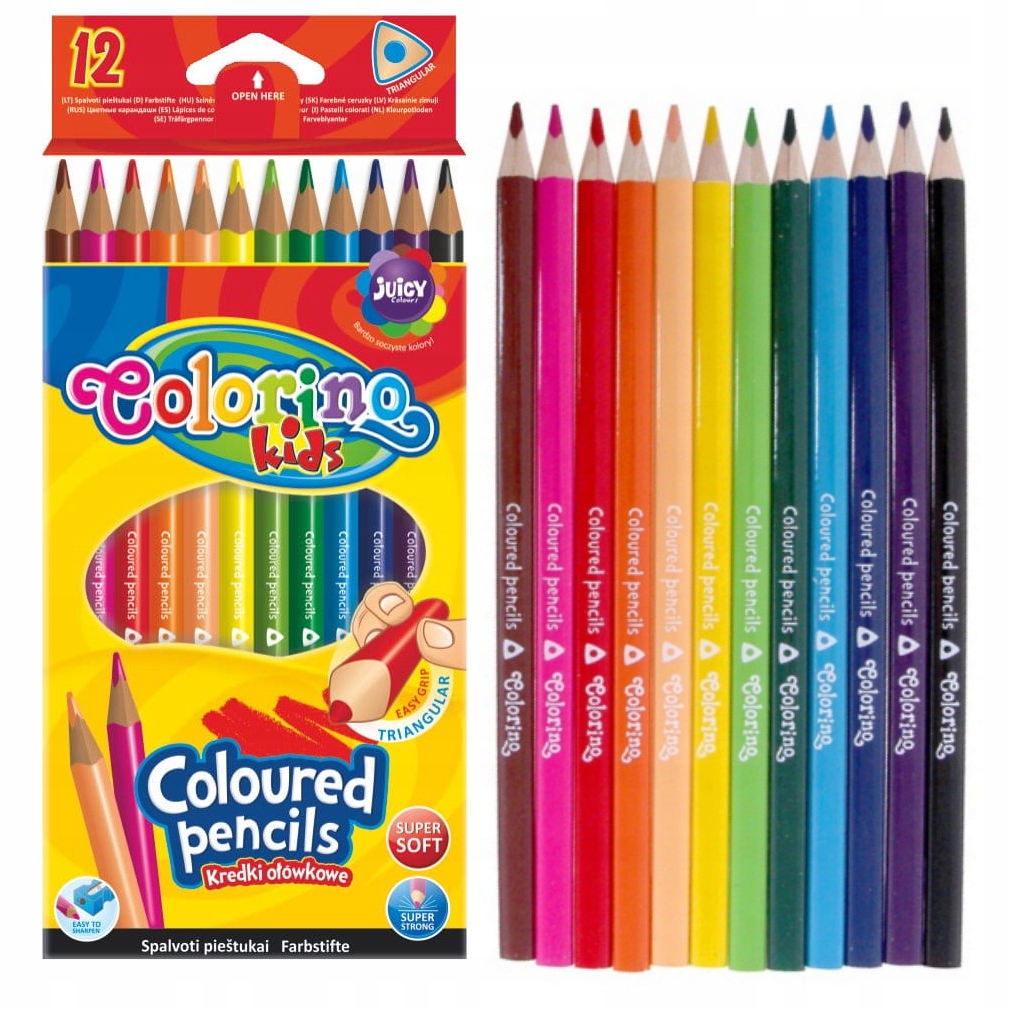 

Kredki ołówkowe trójkątne 12 kol. szkolne Colorino