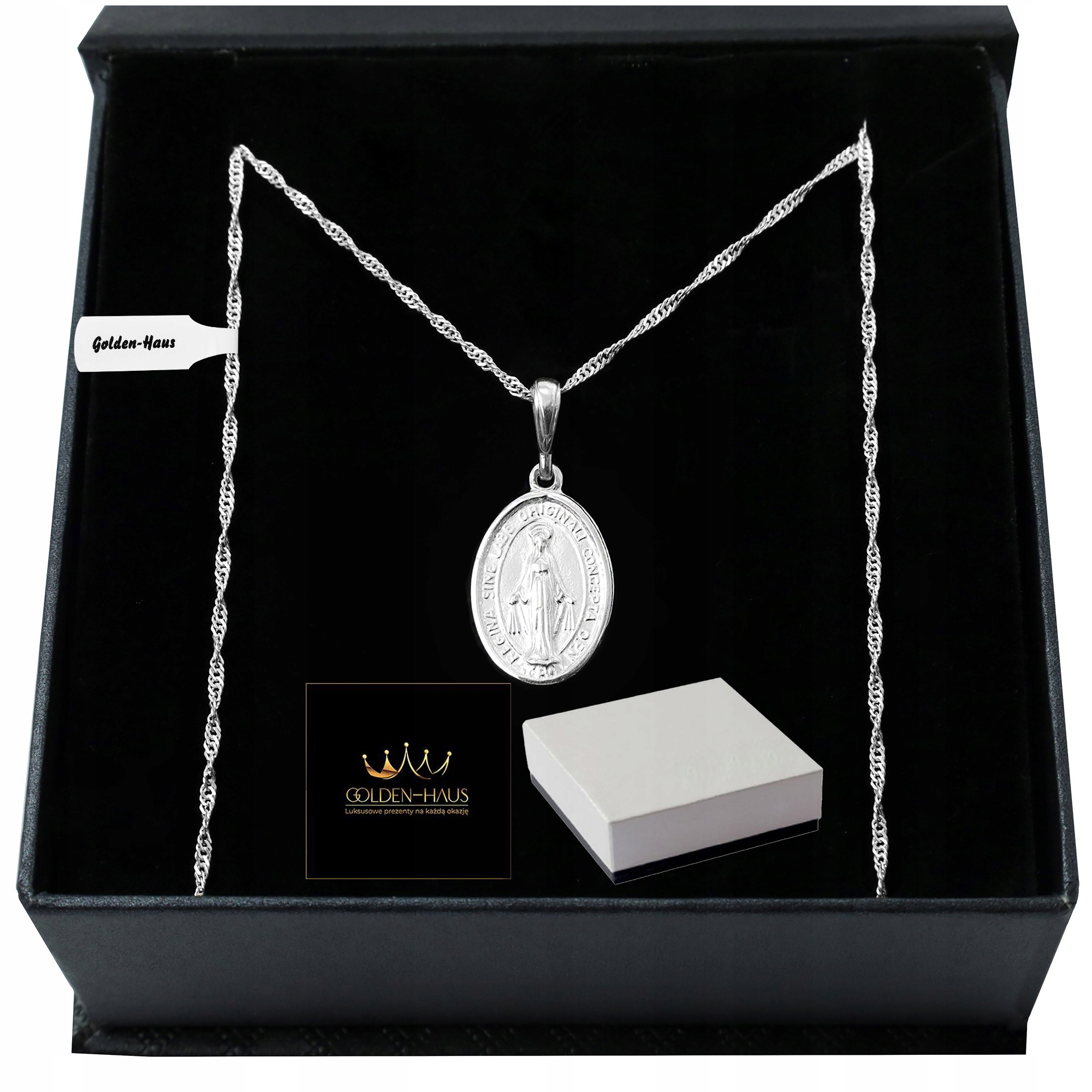 SREBRNY ŁAŃCUSZEK+MEDALIK MATKA BOSKA CUDOWANA NASZYJNIK NA KOMUNIĘ CHRZEST