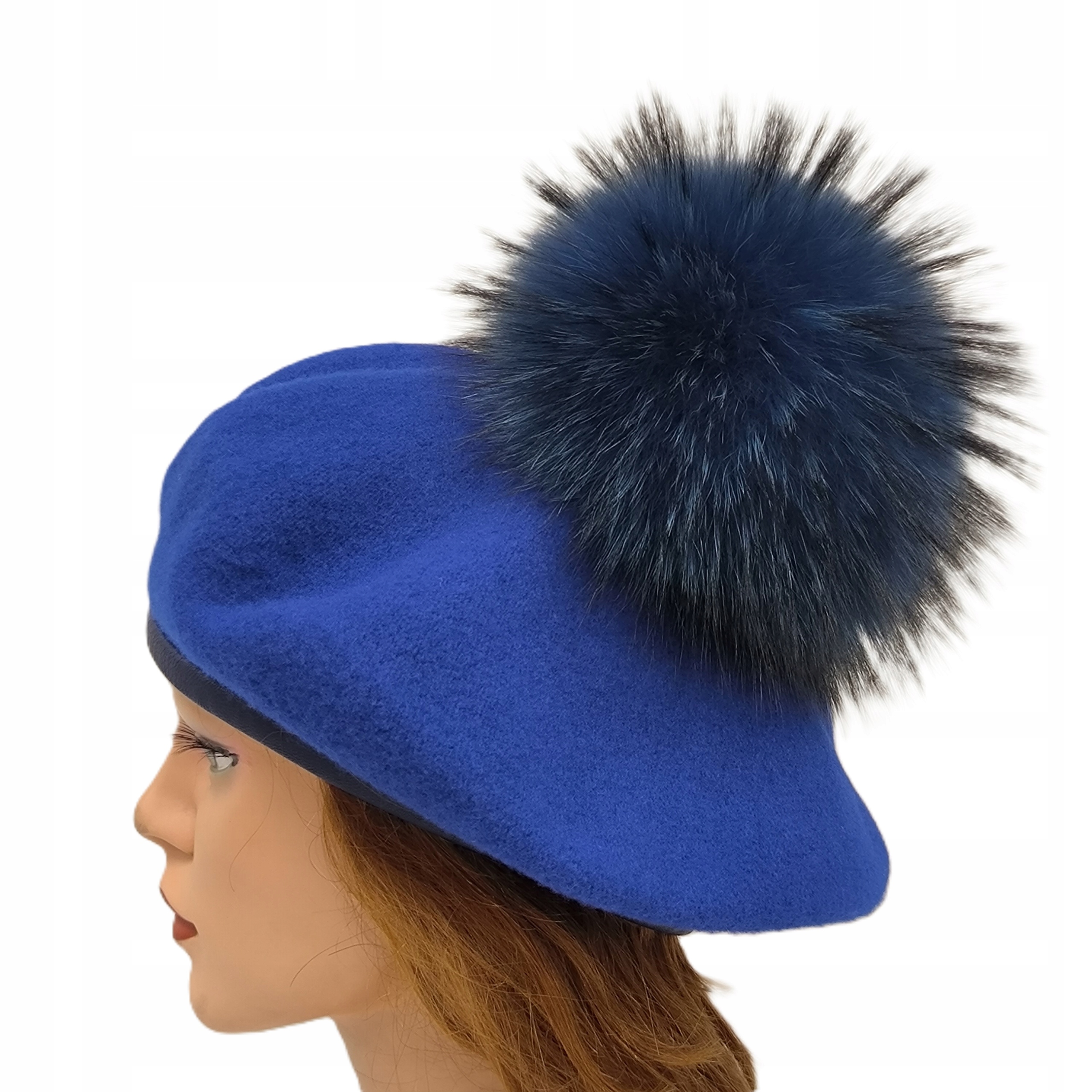 Český Baret s přírodním Velkým pomponem Jenot Modrý Chabrový Fezko Tonak