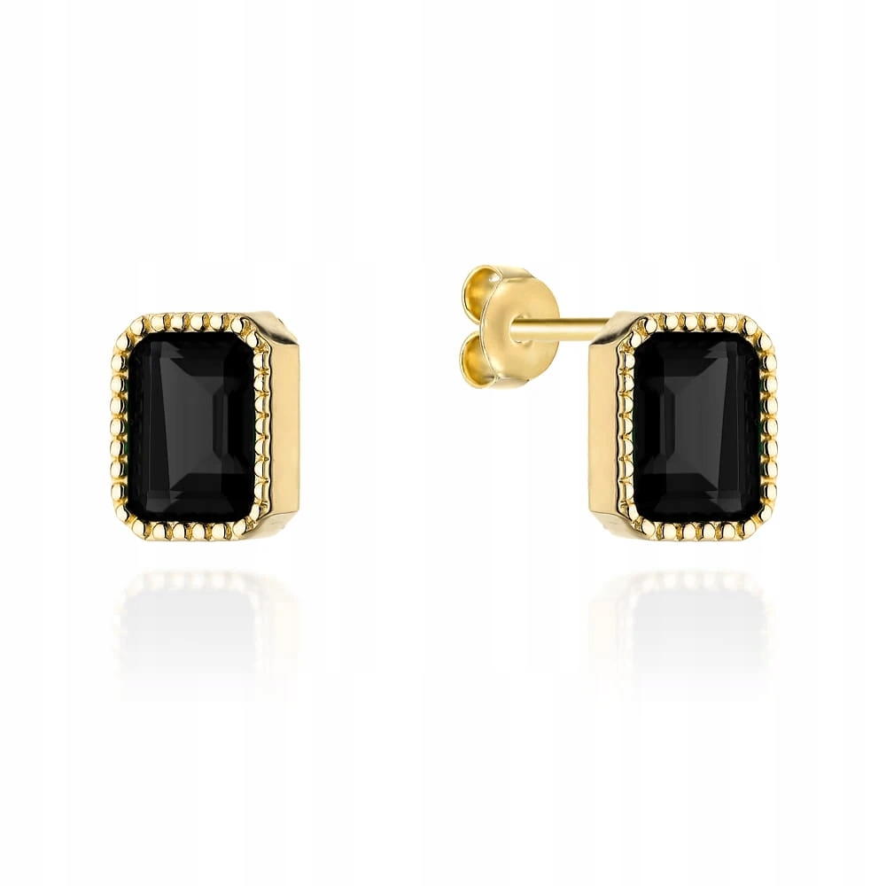 Zlaté Náušnice S Černým Onyxem 585 Syntetický Černý Kámen