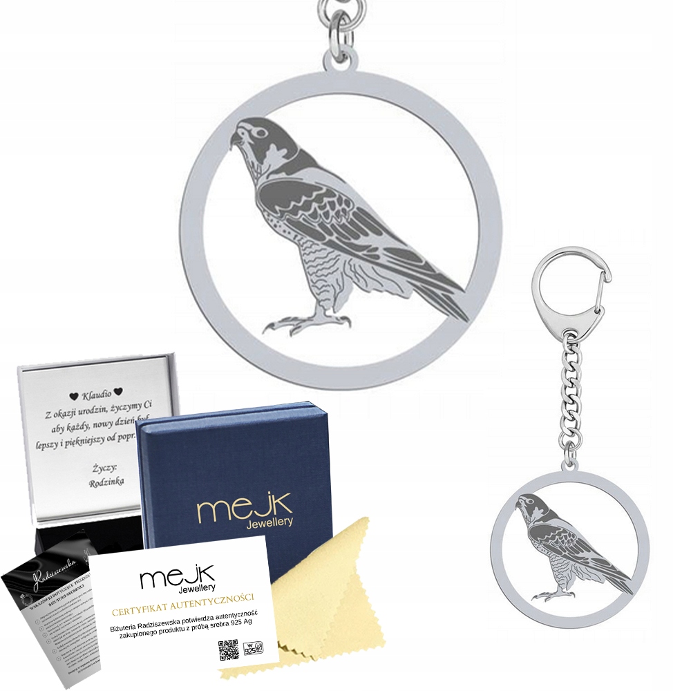 Přívěsek Na Klíče na klíče Stříbrný Pták Sokol 925 Šperky Dárek Gravírování Bonus