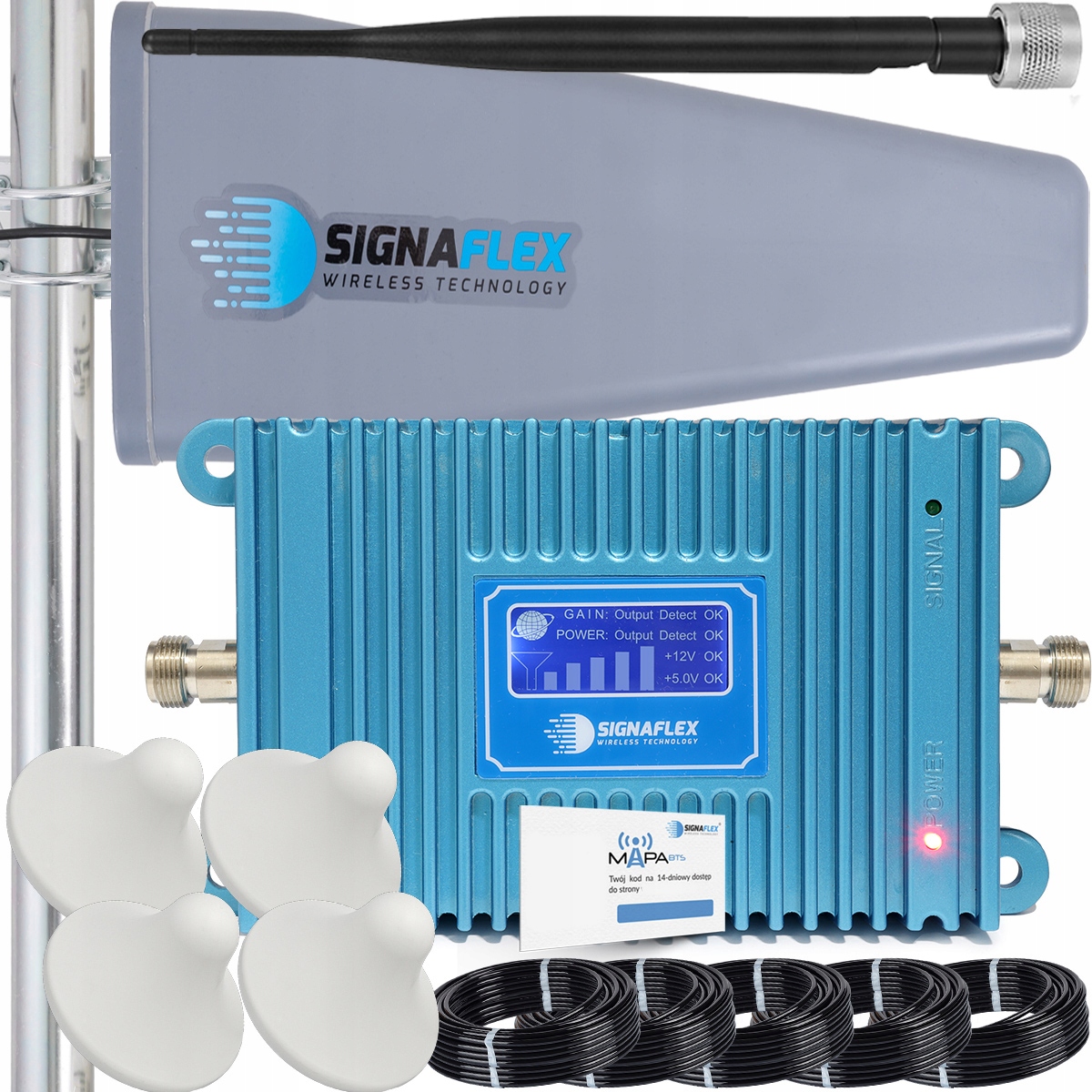 Sada Zosilňovač Gsm Blue LCD GSM980 T2 23dBi 10 m 4 x