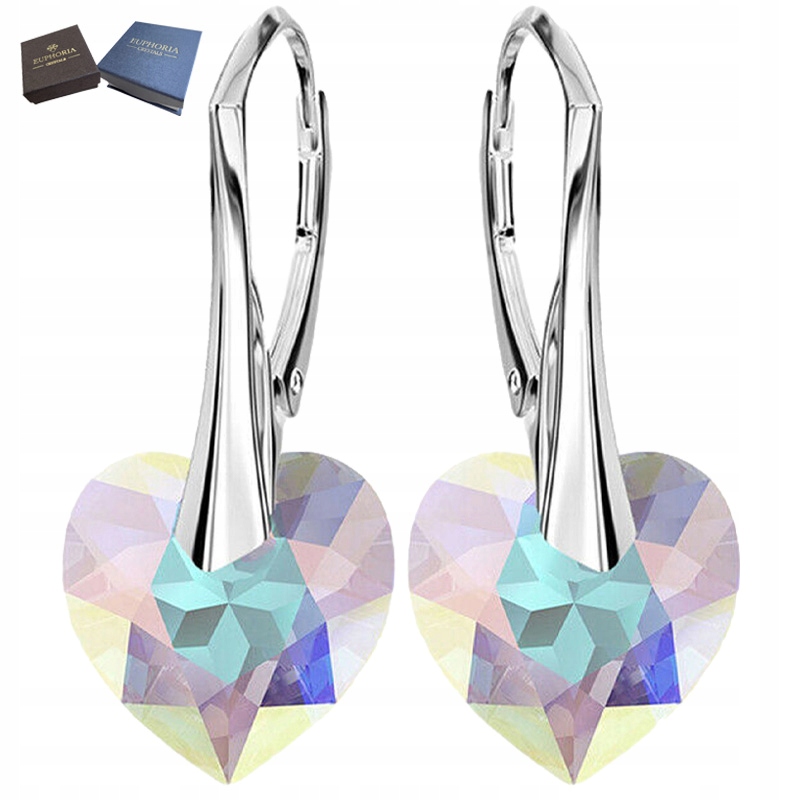 Stříbrné Náušnice 925 Krystaly Závěsné Srdce Stříbrné šperky pro ženy