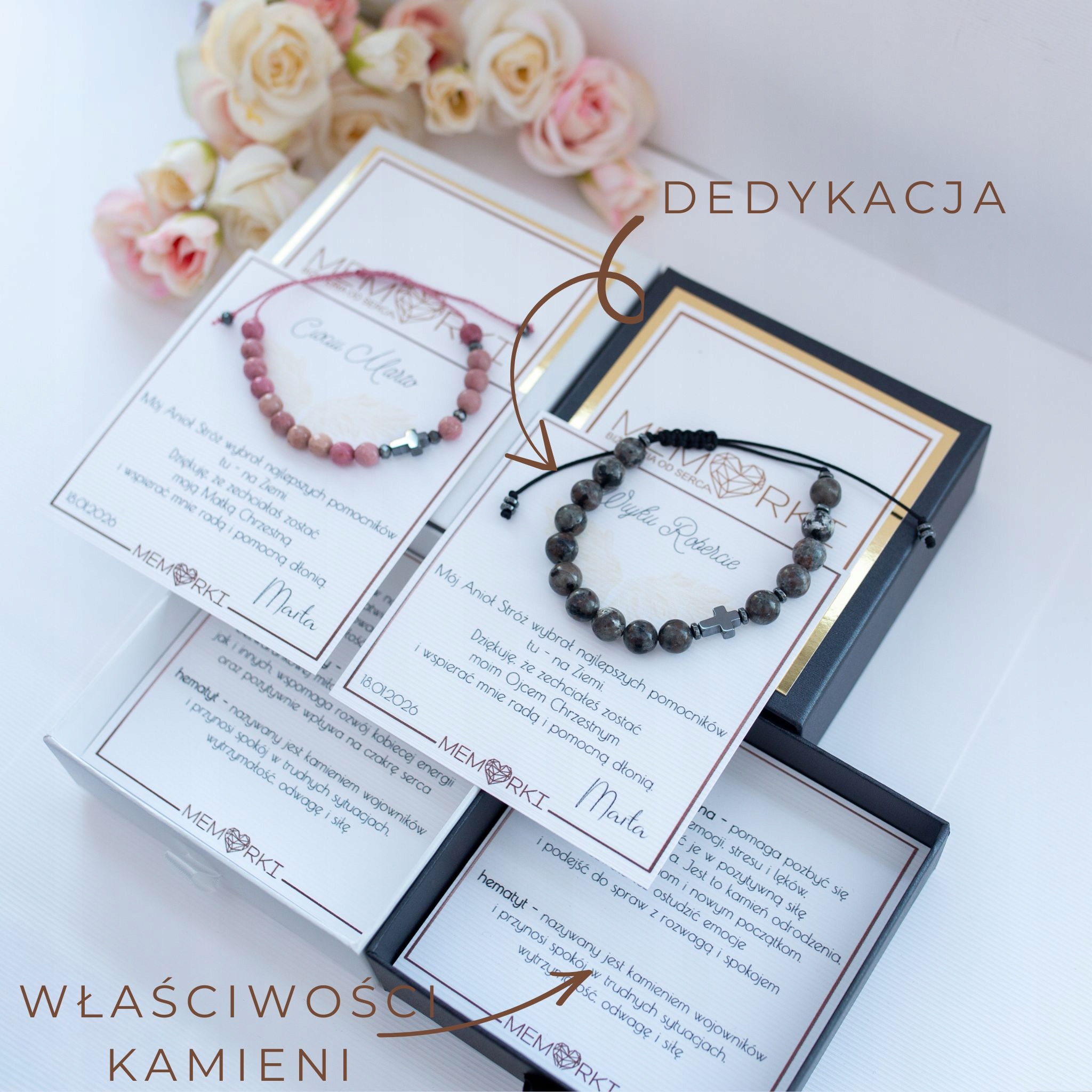 Bransoletki kamienie- PODZIĘKOWANIA DLA CHRZESTNYCH- chrzest, komunia, ślub