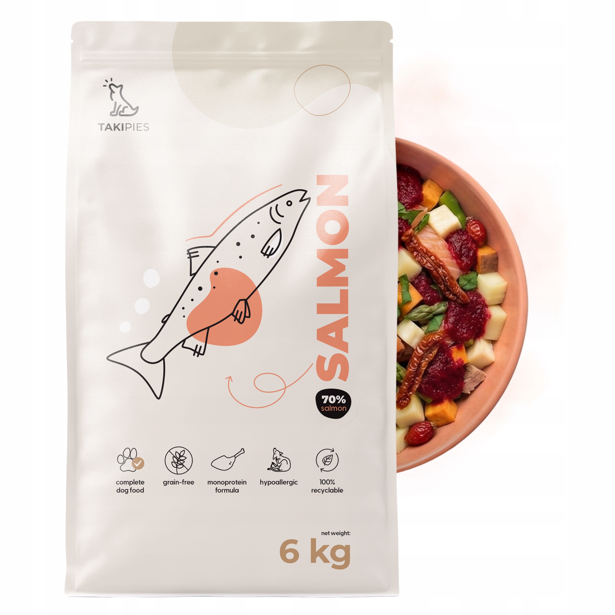 Sucha Karma Takipies Łosoś Dla Psa Hipoalergiczna Sierść Pełonoporcjowa 6Kg