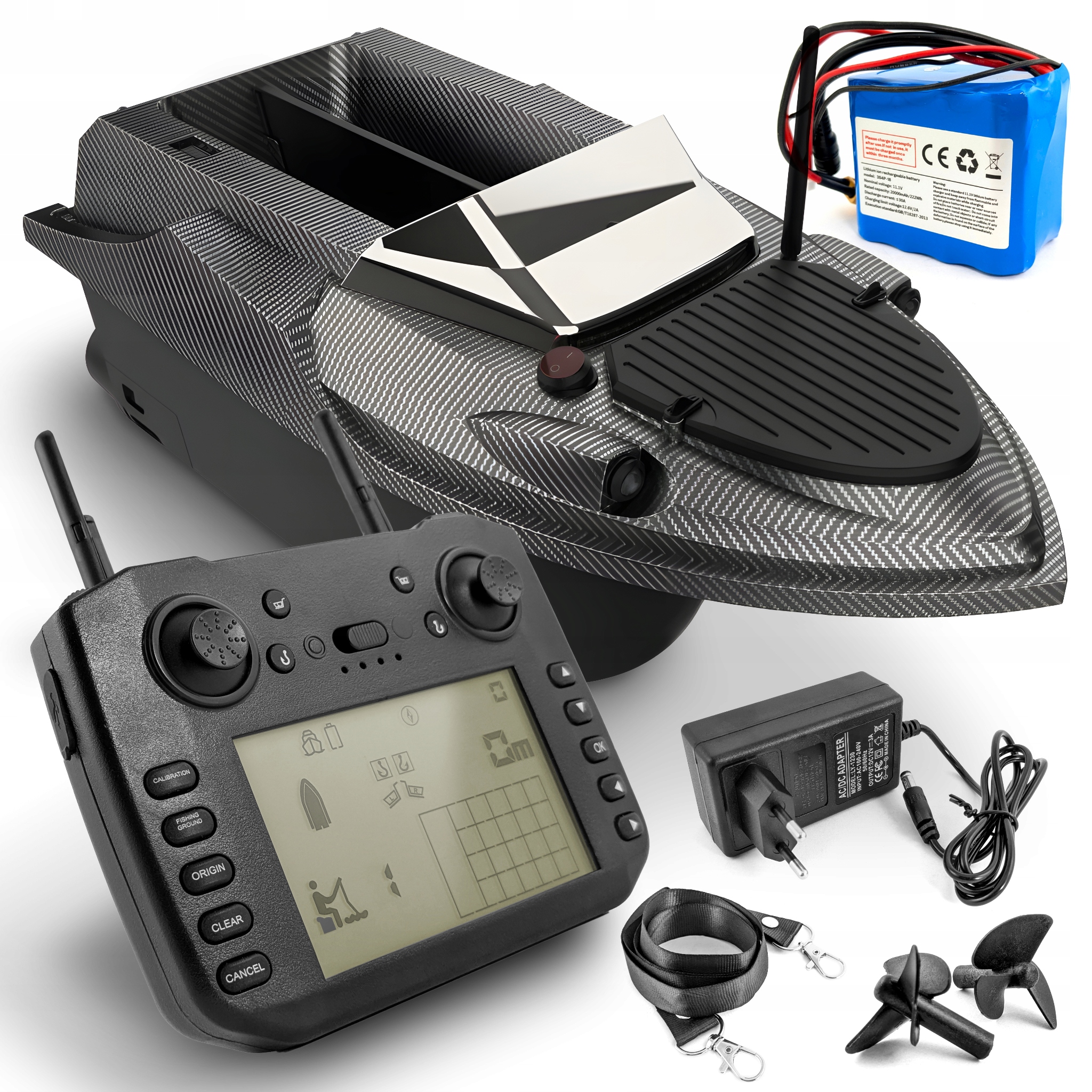 Łódka Zanętowa Flytec V080 Gps, 2 x Bateria 20000mAh, Zasięg 800m. Torba