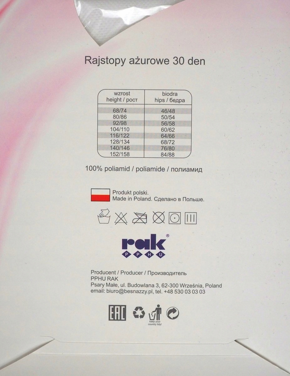 Rajstopy dziecięce Laura 30 DEN Ażur roz.140/146 Kod producenta RA-15