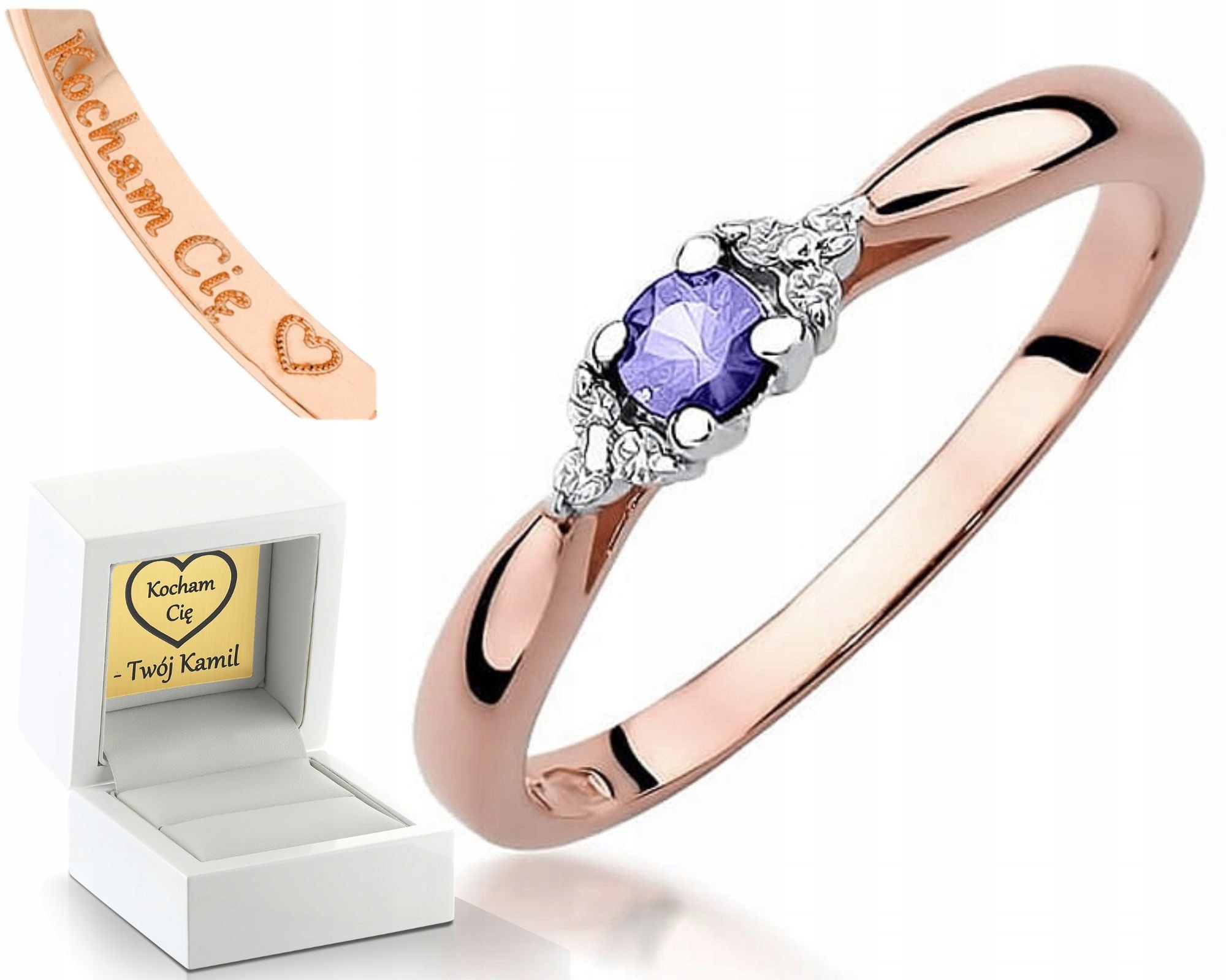 Zlatý Prstýnek Tanzanit Brilianty Růžové Zlato Gravírování 585 Bonus Dárek