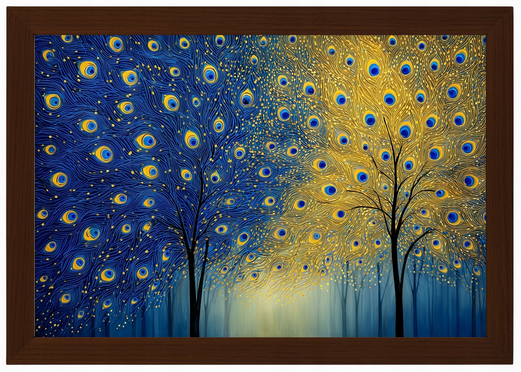 Plakát Rámeček Dřevo Stromy Páví Oči Zlatomodrá Van Gogh 60x40