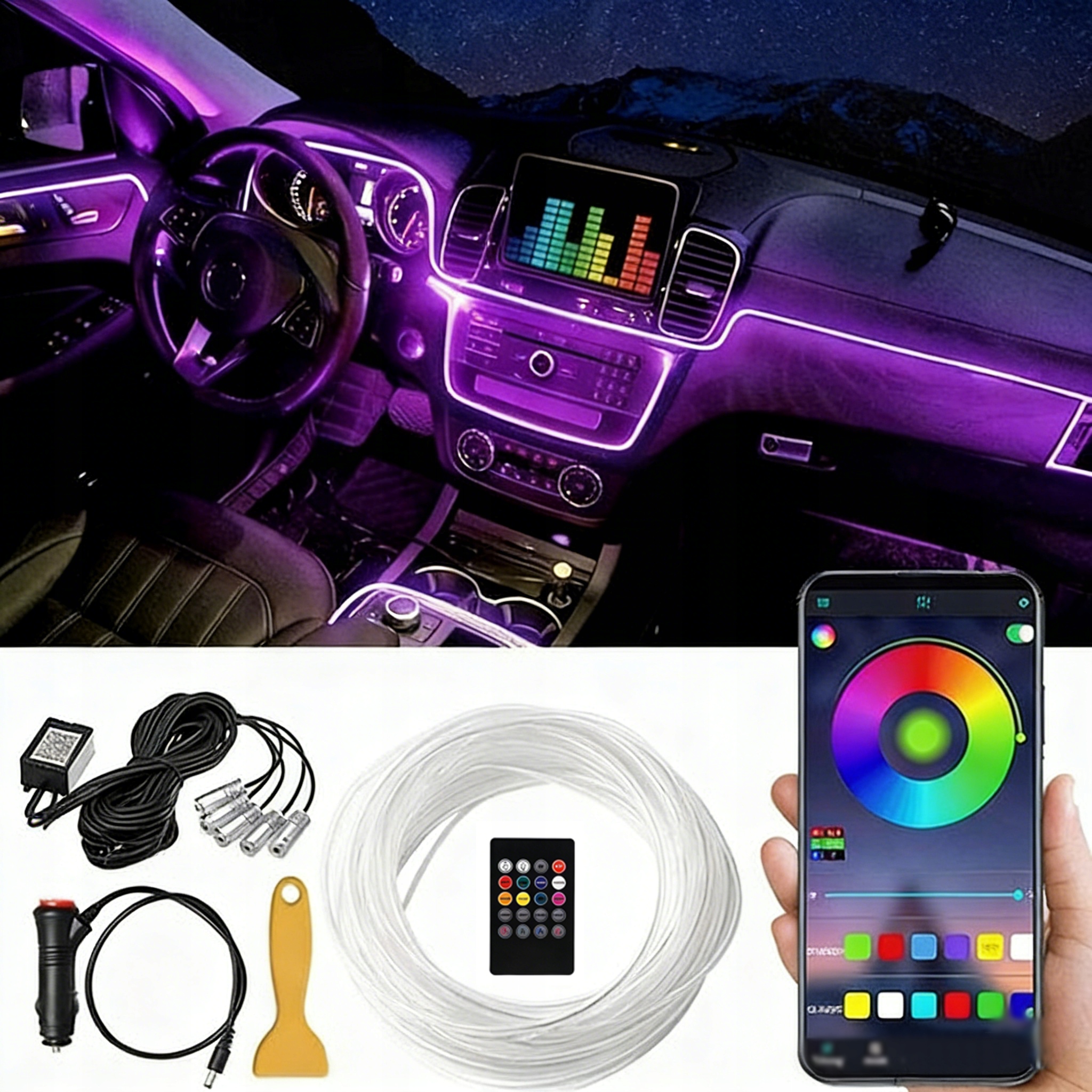 ОПТИЧЕСКОЕ ВОЛОКНО ОКРУЖАЮЩИЙ СВЕТ СИД РГБ ОСВЕЩЕНИЕ САЛОНА АВТОМОБИЛЯ 8М ПРИМЕНЕНИЕ