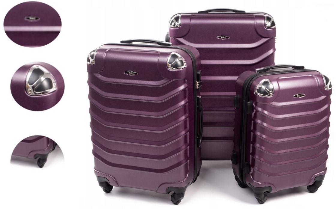 Zestaw Komplet Walizek 3W1(DUŻA, Średnia,mała) Bagaż Abs Fioletowy Śliwka