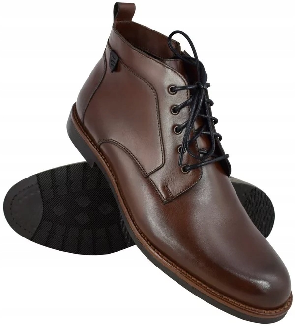 BUTY TRZEWIKI MĘSKIE SKÓRA BRĄZ 41 27,5 cm PAN 165