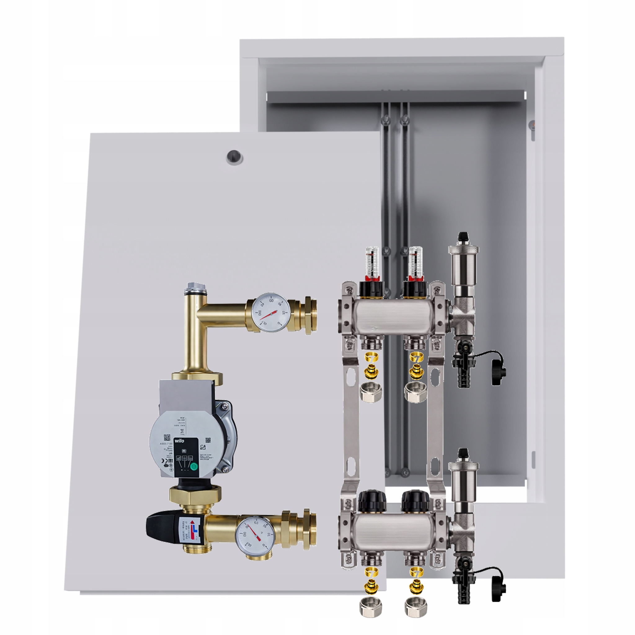 Rozdělovač podlahový nerezový 2 s boxem Pumpa Wilo Spojky