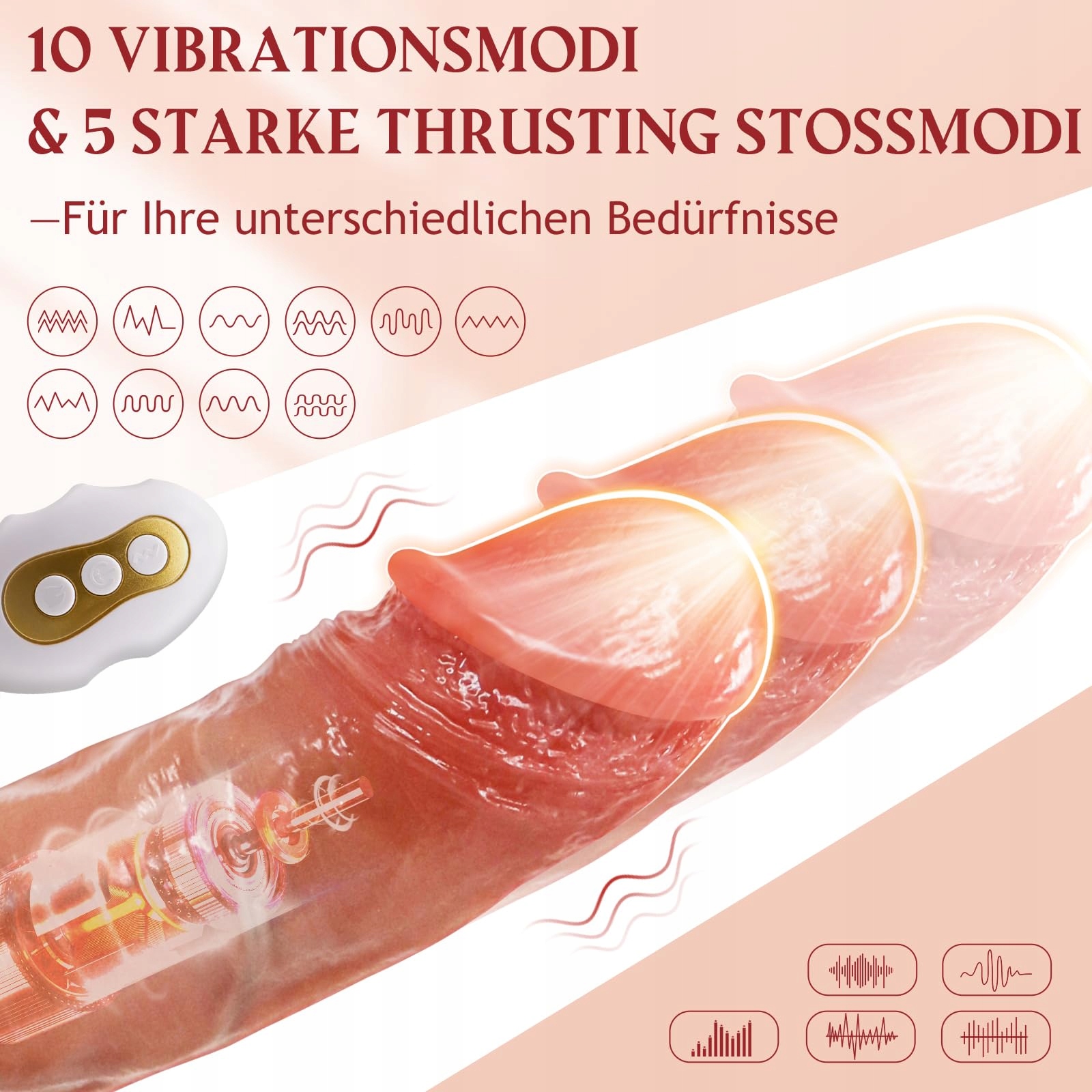 THRUSTING Dildo Wibrator Realistyczny, 10 Trybów Wibracji, 5 Trybów Ruchu — miniatura 2