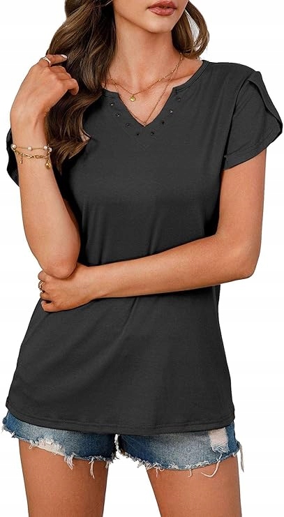 Elegantní dámská halenka V-Neck Prodyšná Krátký rukáv Casual Černá S