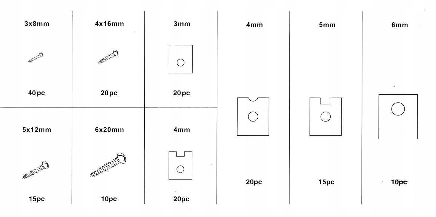 WKRĘTY I PODKŁADKI DO KAROSERII MIX 170 szt. Kod producenta F01008