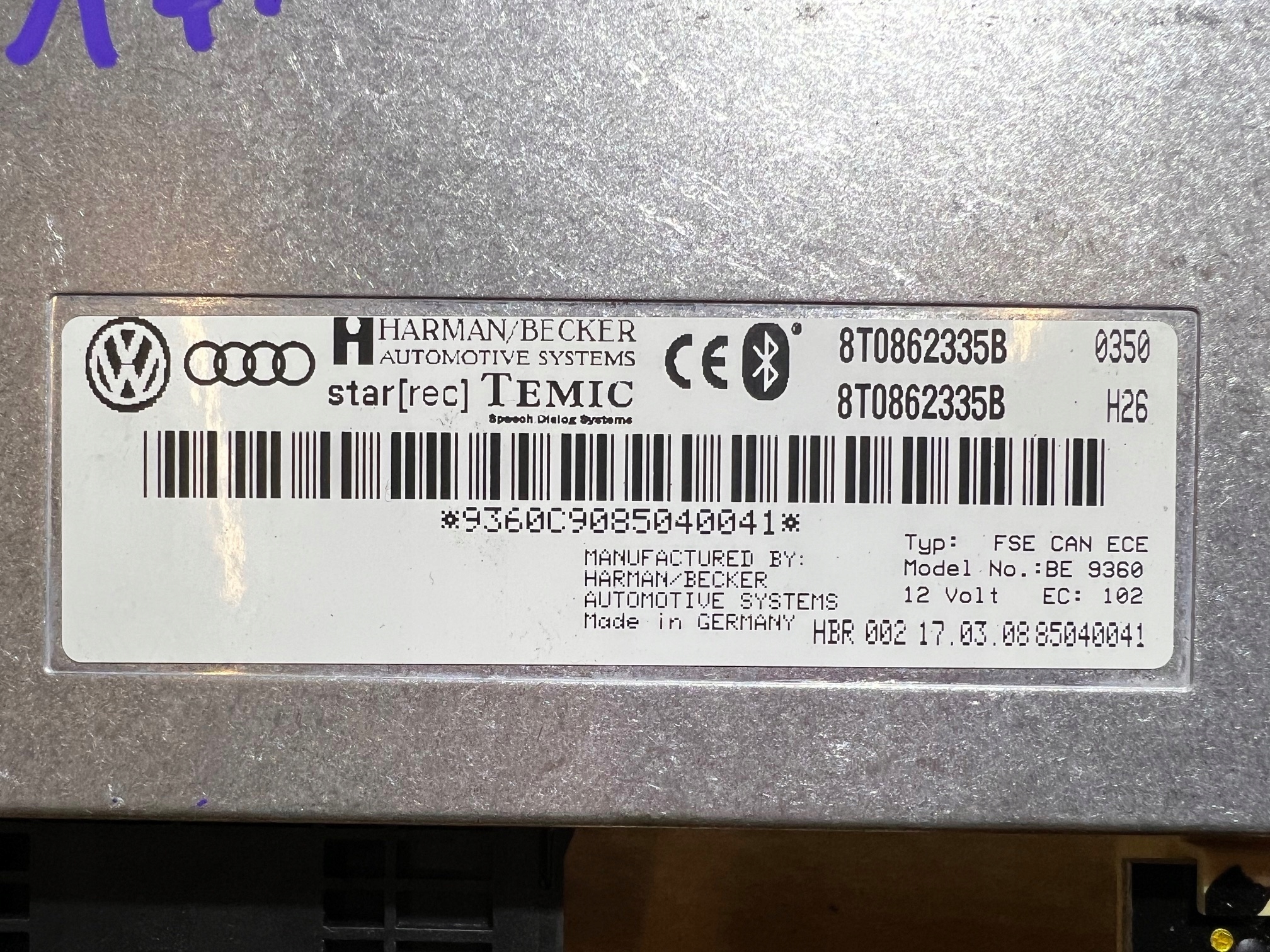 AUDI A4 B8 A5 8T module control unit BLUETOOTH 8T0862335B